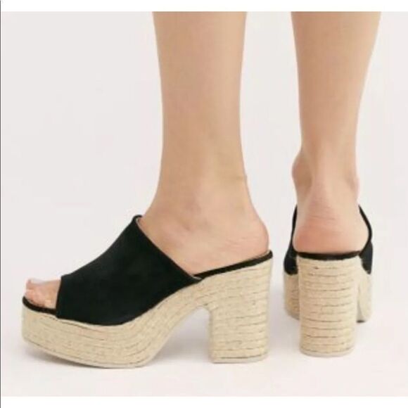 Free People Platform Sandal Black Suede Mule Heel - Picture 5 of 8